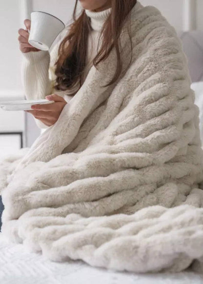Soft Ruched Faux Fur Throw