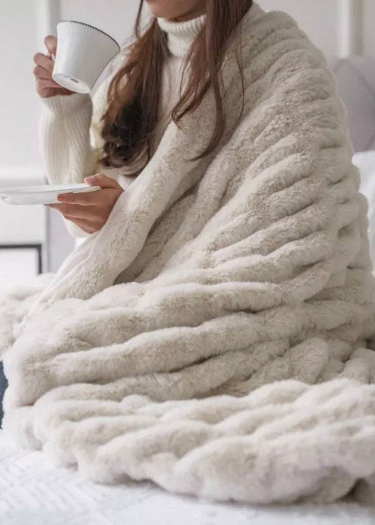 Soft Ruched Faux Fur Throw