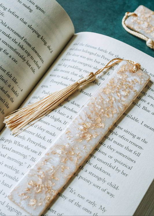 White & Gold Marble Bookmark