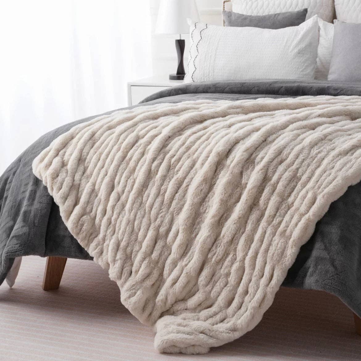 Soft Ruched Faux Fur Throw