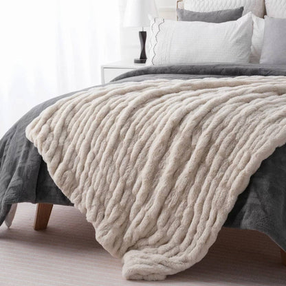 Soft Ruched Faux Fur Throw