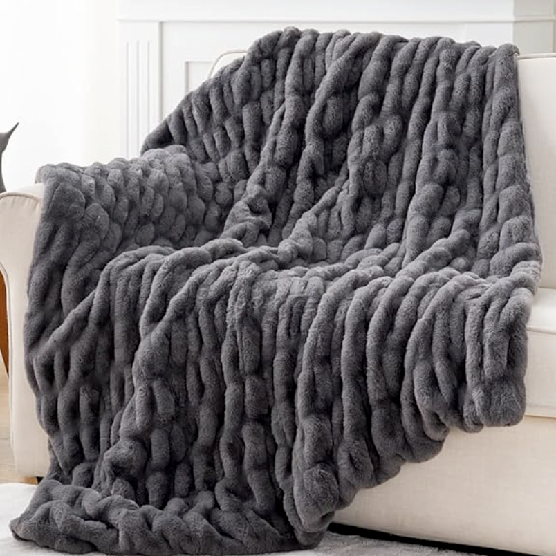 Soft Ruched Faux Fur Throw